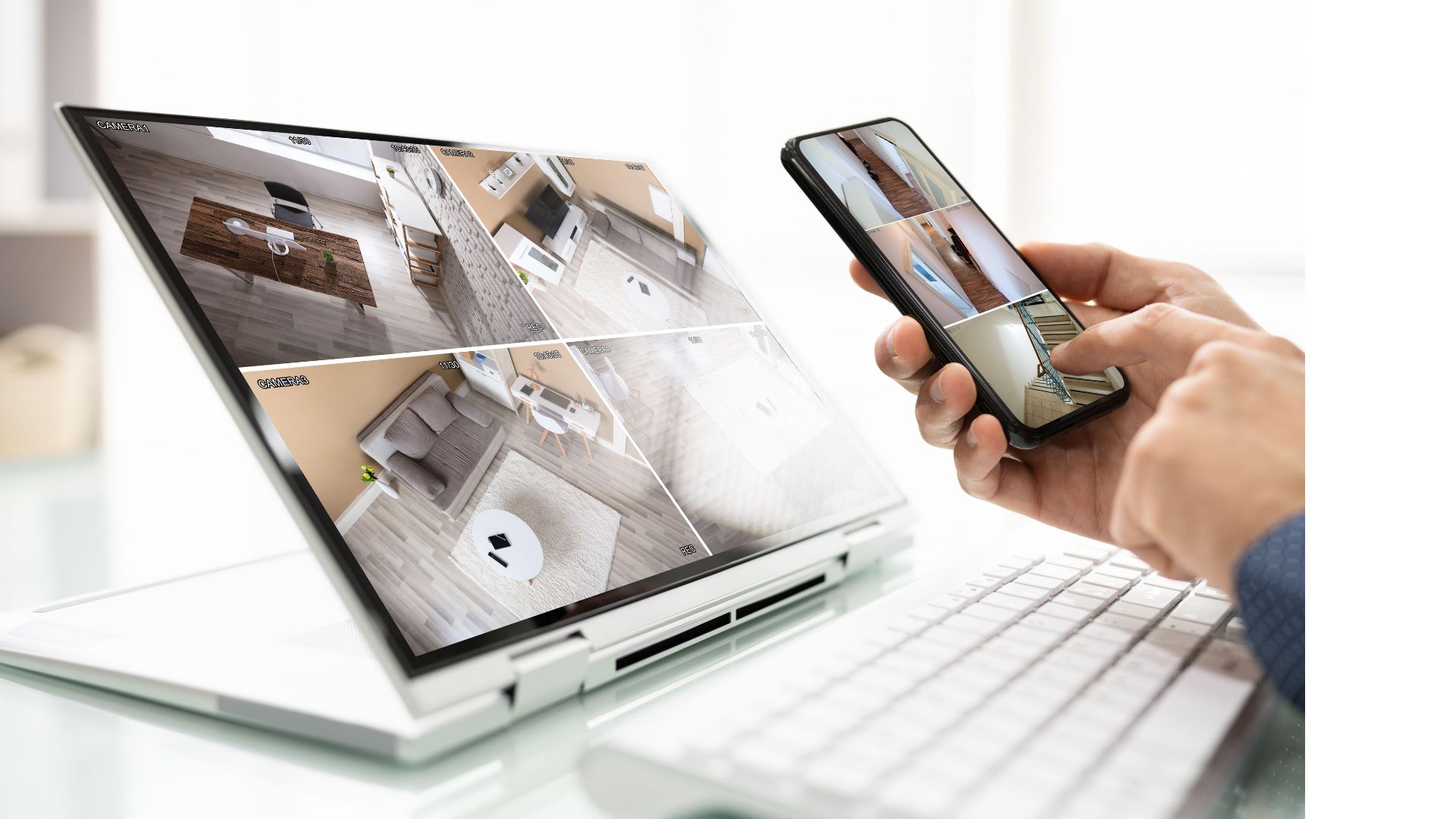 security camera views on laptop and phone app